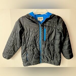 Lands’ End Kid’s Lightweight Hooded Puffer Jacket, Size Small-8, Black/Blue